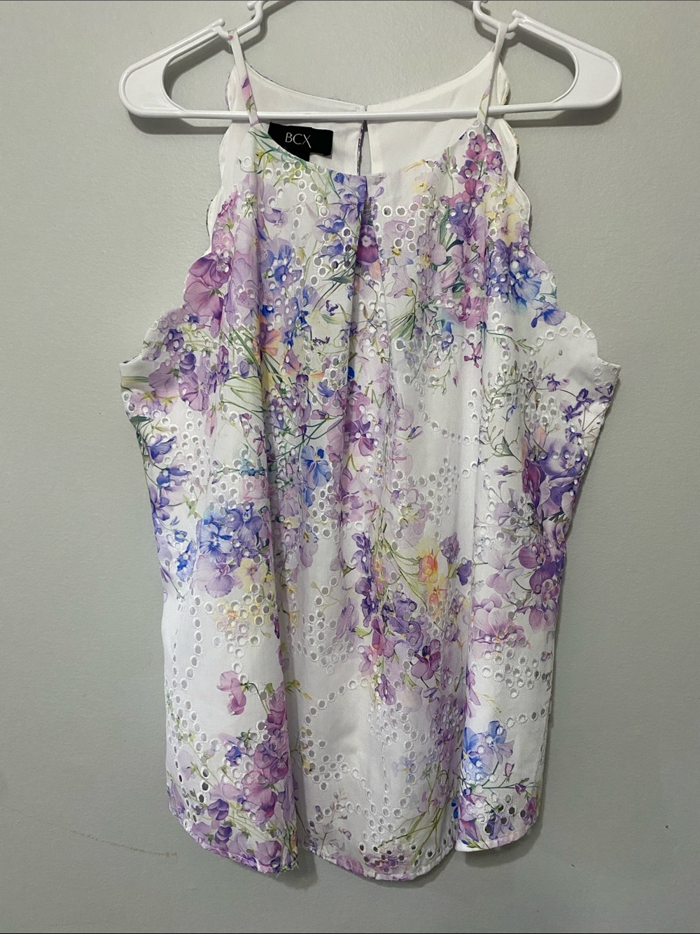 BCX White Floral Eyelet Halter Camisole XL - Picture 2 of 8